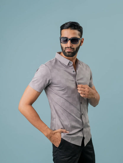 Casual Grey Checks Half Sleeve  Shirt For Men