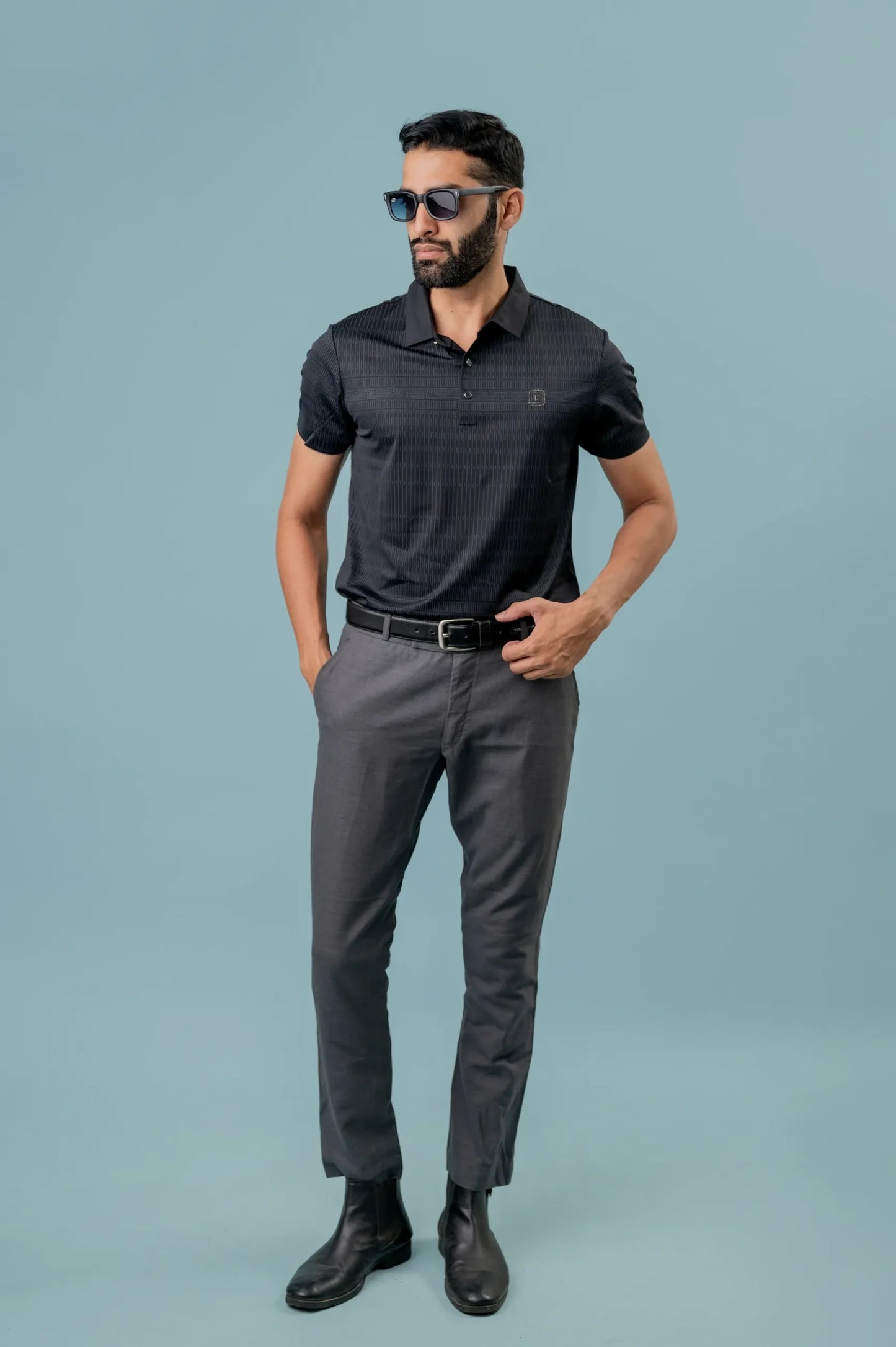 Casual Black Half Sleeve Pattern Design Polo T-shirt For Men