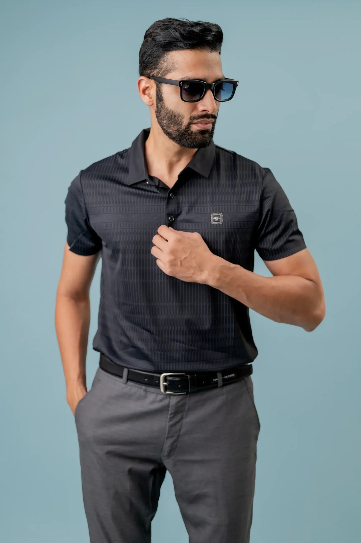 Casual Black Half Sleeve Pattern Design Polo T-shirt For Men