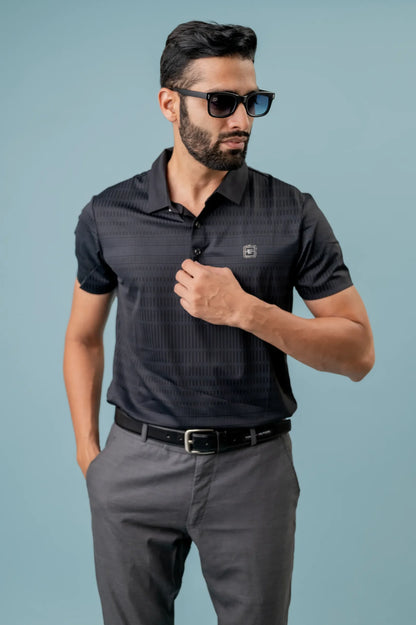 Casual Black Half Sleeve Pattern Design Polo T-shirt For Men