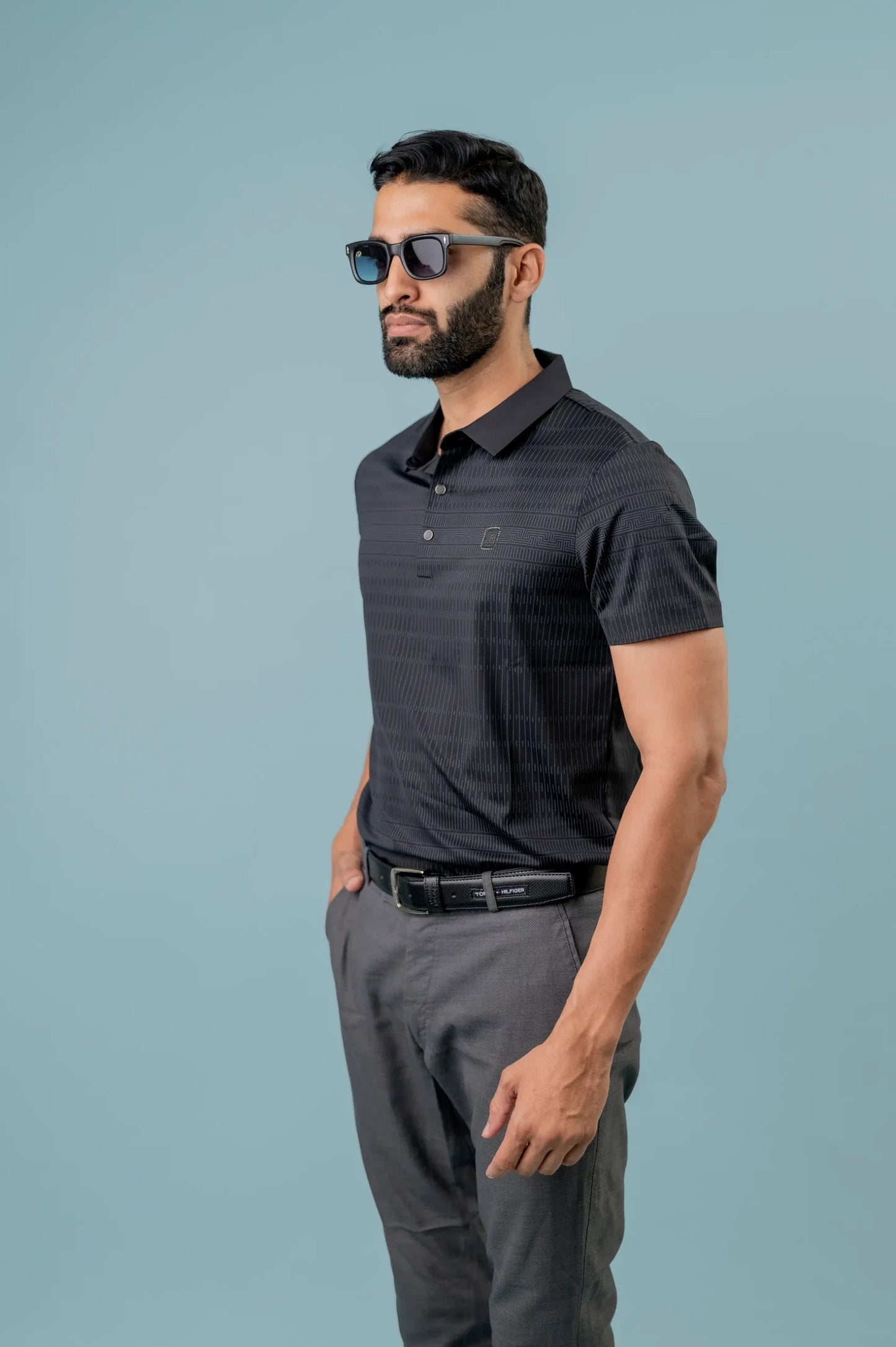 Casual Black Half Sleeve Pattern Design Polo T-shirt For Men