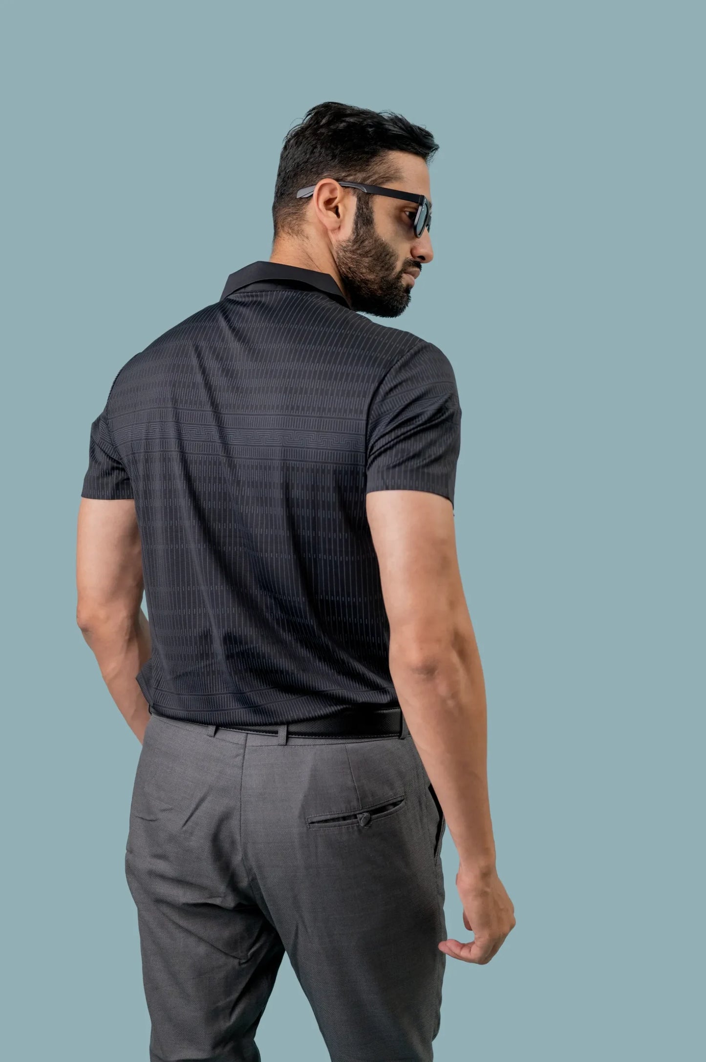 Casual Black Half Sleeve Pattern Design Polo T-shirt For Men