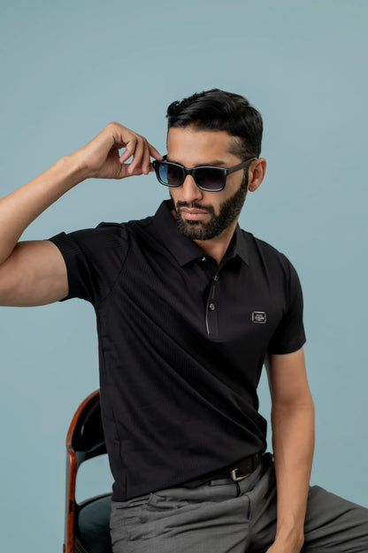 Casual Black Half Sleeve Minimal Designed  Polo T-shits For Men