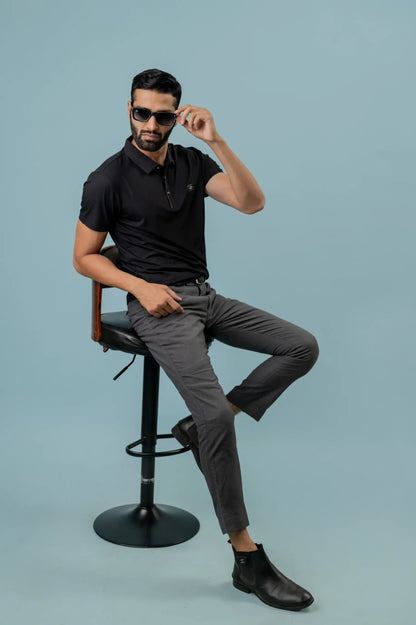 Casual Black Half Sleeve Minimal Designed  Polo T-shits For Men