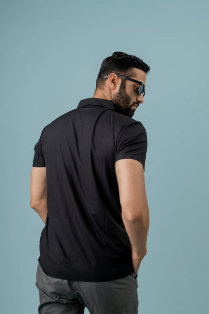 Casual Black Half Sleeve Minimal Designed  Polo T-shits For Men