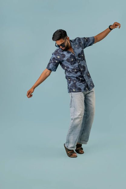 Linen Big Flower Printed Shirt For Men