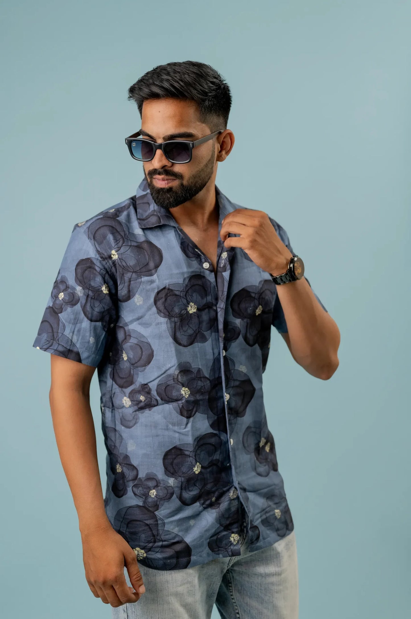 Linen Big Flower Printed Shirt For Men