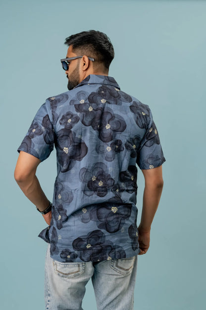Linen Big Flower Printed Shirt For Men
