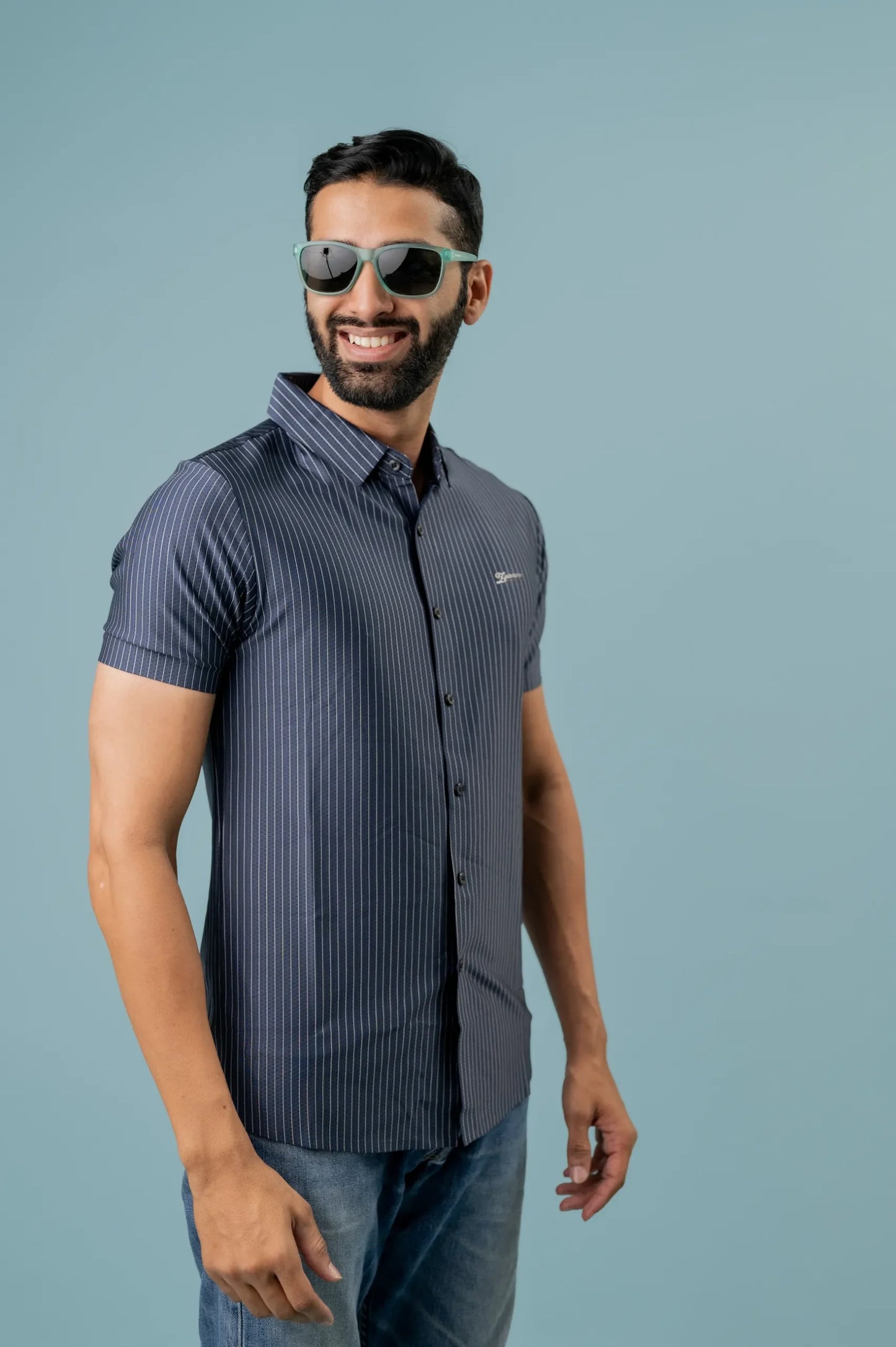 Casual Denim Striped Half Sleeve Shirt For Men