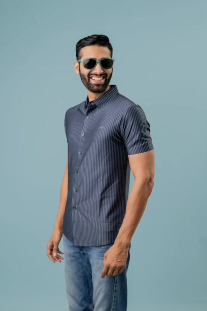 Casual Denim Striped Half Sleeve Shirt For Men