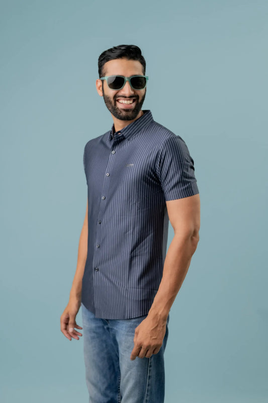 Casual Denim Striped Half Sleeve Shirt For Men