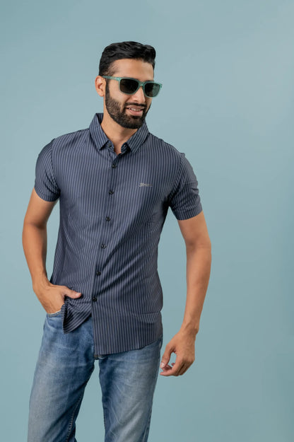 Casual Denim Striped Half Sleeve Shirt For Men