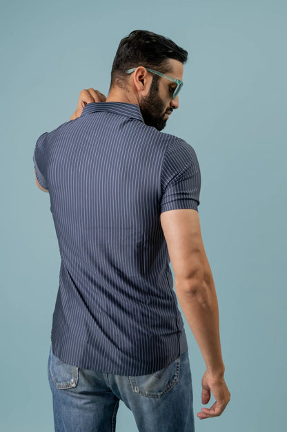 Casual Denim Striped Half Sleeve Shirt For Men