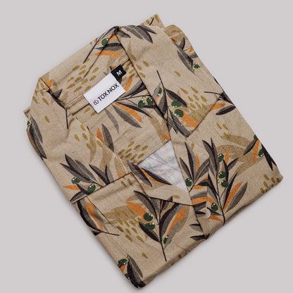 Linen Wheat Printed Half Sleeve Shirt For Men